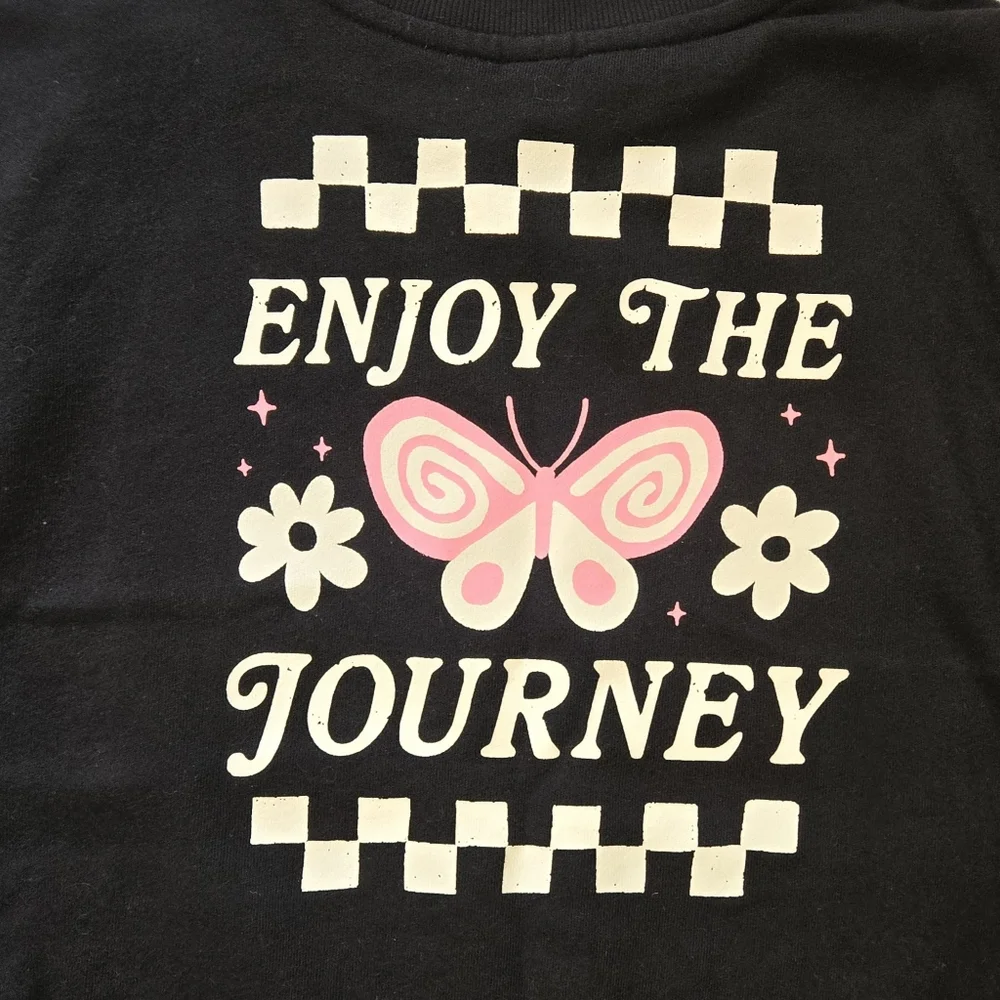 Old Navy Oversized Black Crew Neck with Butterfly Design Girls Size 10/12
